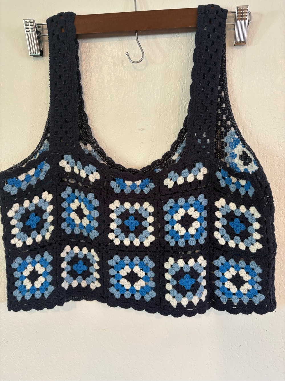 Sincerely Jules Crochet Granny Square Tank Top M Blue Boho Festival